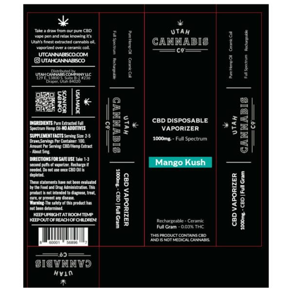 Mango Kush 1000mg Disposable Vape Label